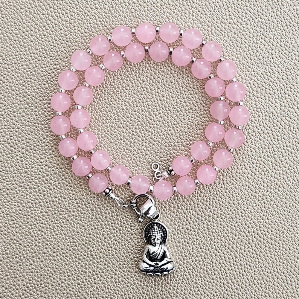 PINK JADE NECKLACE W/ 925 SITTING LOTUS BUDDHA--16"